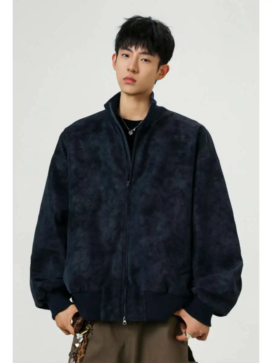 

Мужская осенняя куртка в американском ретро-стиле, плиссированная, из искусственной кожи, с воротником-стойкой, свободного кроя, из полиэфирного волокна