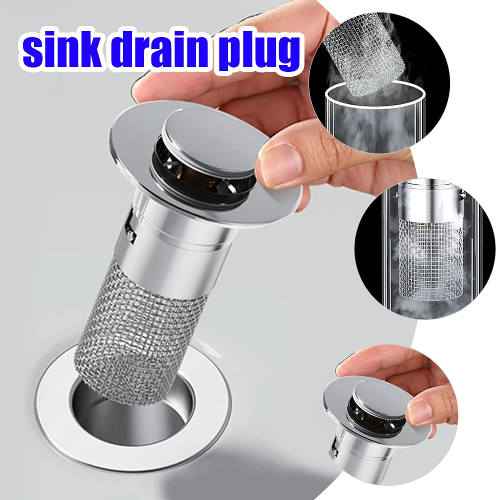 

2 Pcs Odor Proof Sink Drain Stopper Press Type Pop Up Washbasin Plug Hair Collector Leak Proof Spring Loaded Universal Design