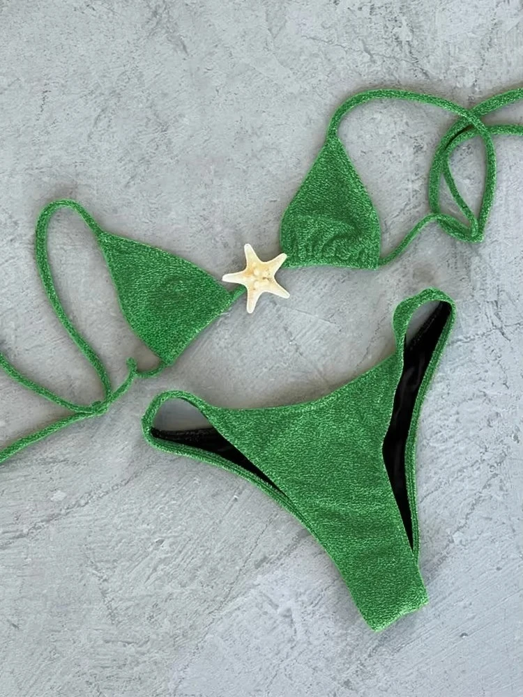 

Новинка 2025, сексуальный комплект бикини с низкой талией, купальник с морской звездой, женский однотонный купальник с ремешками, пляжная одежда, купальные костюмы, бразильское бикини