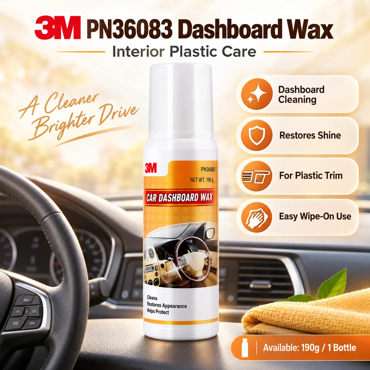 Trim Restorer Plastic - 3M PN36083 Dashboard Wax Car Interior