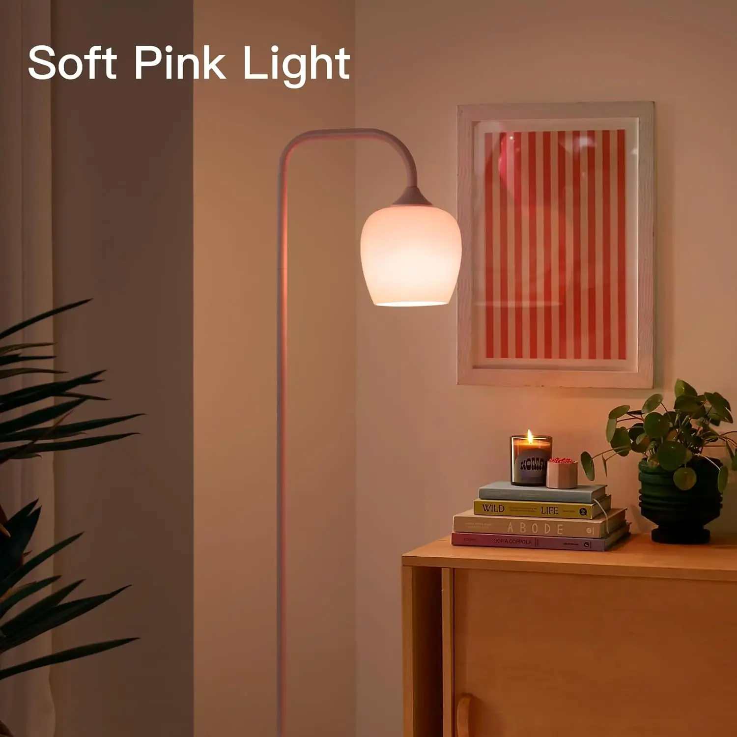 Onewish Pink Floor Lamp-Modern Standing Lamp For Living Room Bedroom, Glass Lamp Shade, Led Bulb Included, Cute Simple Design,