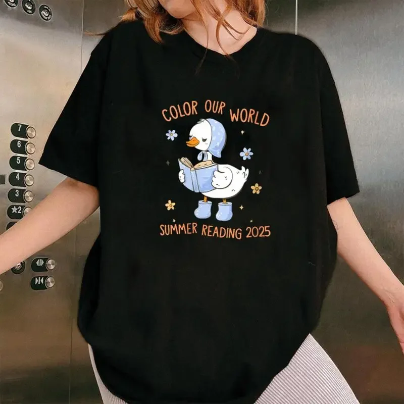 Womens Color Our World Summer 2025 Reading Program Goose T Shirt Cute Book Lover Teacher Kids Back To School
