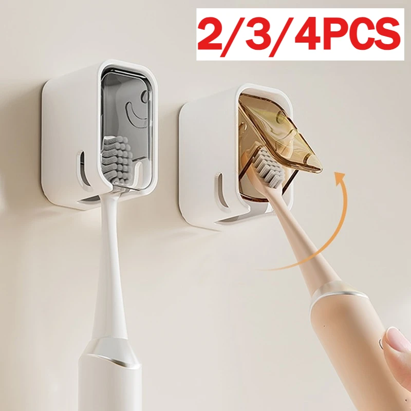 Soporte para cepillos de dientes, estante para cepillos de dientes sin perforaciones montado en la pared, organizador de cepillos de dientes eléctricos para baño a prueba de polvo, 2/3/4 Uds.