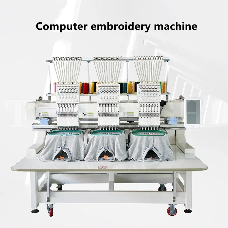 Model 2026 Computerized Embroidery Machine, Three Heads, 12 Colors, Desktop Industrial Embroidery Machine