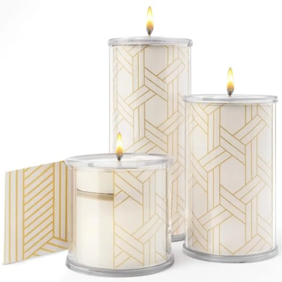 

Decorative Candle Holder Set of 3 Home Decor Reusable Interchangeable Pillar Candle System Decorative Wraps Refillable Tea Ligh