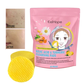 ขมิ้น Kojic Acid แผ่นทําความสะอาด 40PCS Face Care โฟมทําความสะอาด Pad ผิวกระจ่างใสป้องกันสิว Pore CLEANER ฟองน้ํา Exfoliating Pad