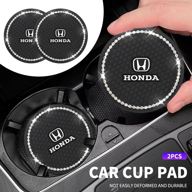 1/2Pcs Diamond-studded Car Coaster Cup Holder Anti-skid Pad For Honda Civic Accord Fit CRV Jazz Odyssey Insight Legend HRV