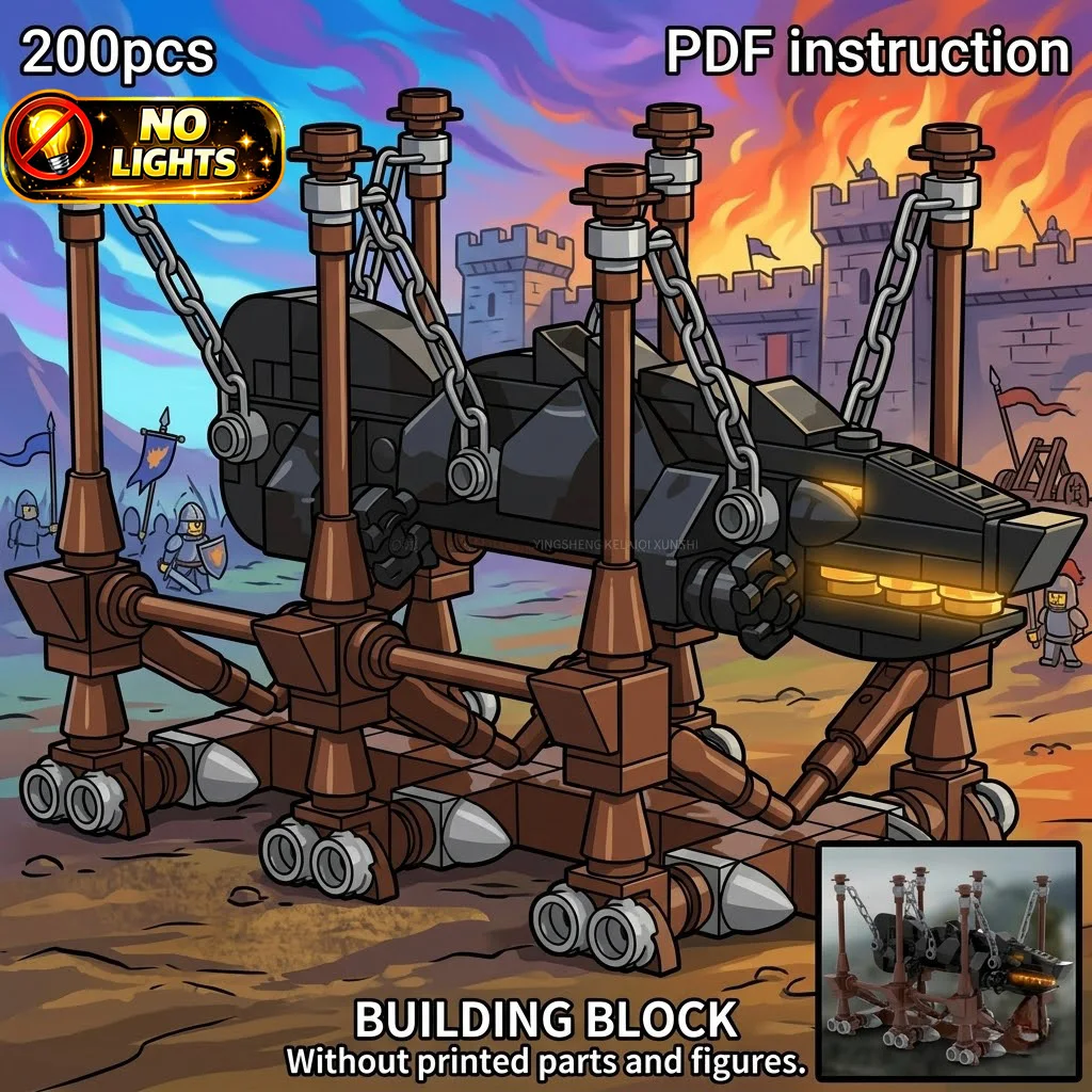 

Rings Movie Medieval Siege Battering Ram Cart Chained Strike Beam Castle Attack MOC Block Model