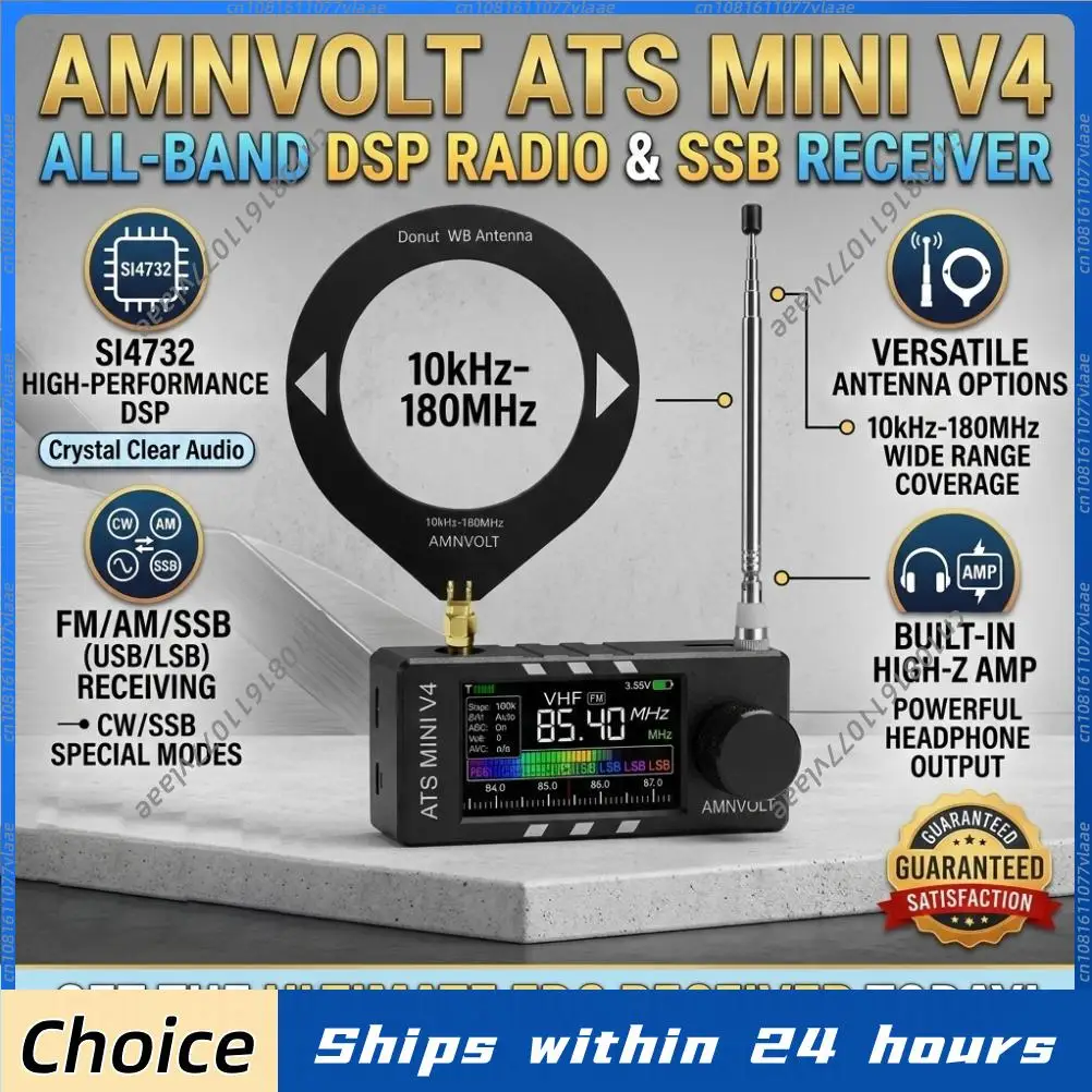 ATS MINI V4 Vollband-Radioempfänger mit SI4732-Chip, FM AM SSB LSB, Donut-Antenne, Hochimpedanz-Kopfhörerverstärker, Taschenradio