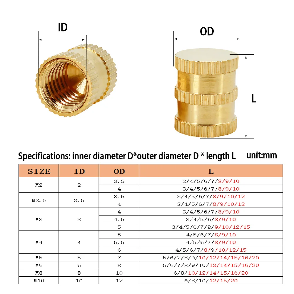 10-50pcs Brass Insert Nut M2 M2.5 M3 M4 M5 M6 M8 M10 Blind Hole Single-pass Flower Mother Embedded Parts Copper Knurled Nut