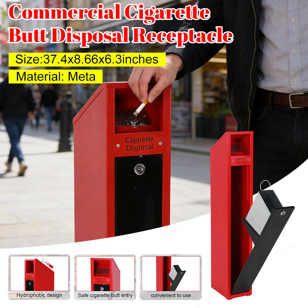 

Metal Standing Cigarette Butt Disposal Lockable Lid Freestanding Receptacle for Public Areas Restaurants Bars Convenience Stores