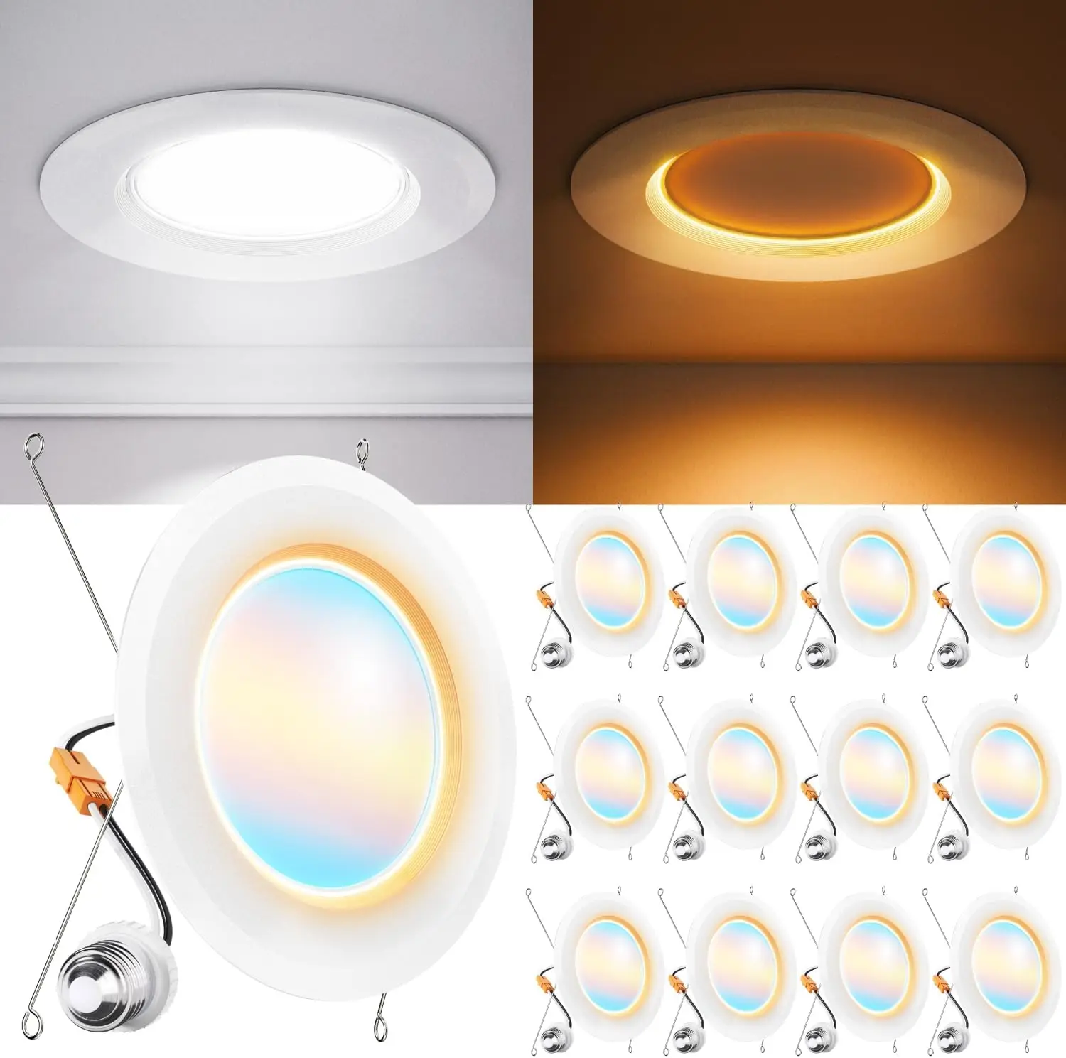 

6 Inch LED Retrofit Night Light Downlight, 1000 Lumens, 5 CCT Selectable, Dimmable, IC & Damp Rated - ETL Certified