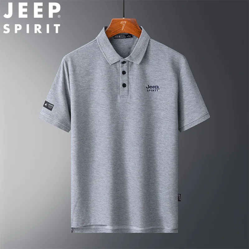 JEEP SPIRIT-Camisa polo de algodão de manga curta masculina, polo sólido, slim fit, casual, de negócios, confortável, respirável, verão