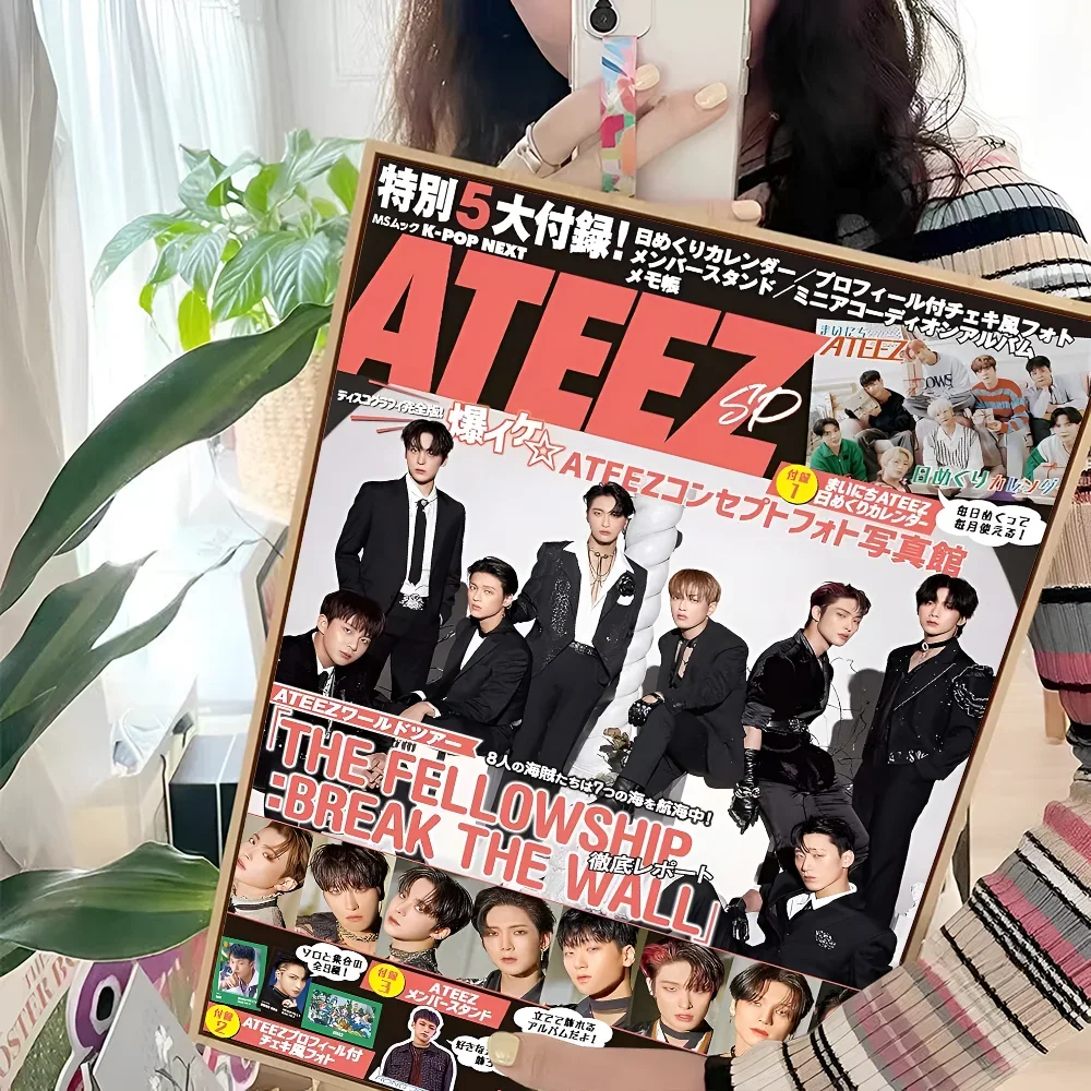 A-ATEEZ KPOP Poster Sticky HD Quality Wall Art Retro Posters for Home Kawaii Room Decor