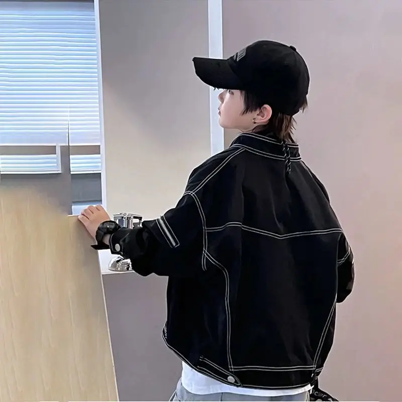 Boys Cool Jacket Spring 2026 New Stand Collar Kids Fashion Coat Handsome Outerwear
