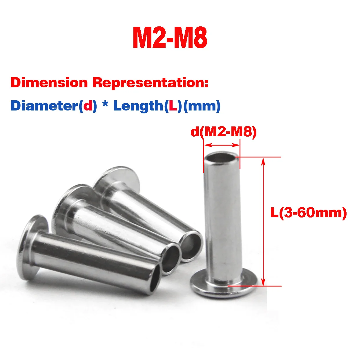 304 Stainless Steel Flat Head Semi Hollow Rivet M2M3M4M5M6M8