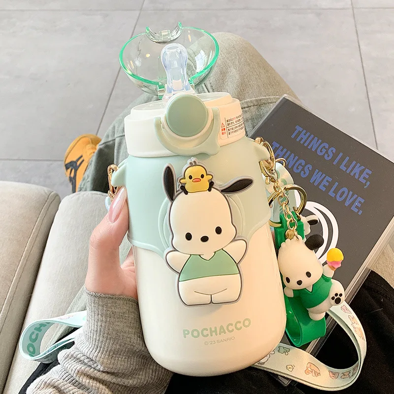 

570ml Kawaii Sanrio Large Capacity Water Bottle Cinnamoroll Kuromi My Melody Portable Straw 316 Stainless Steel Thermos Cup