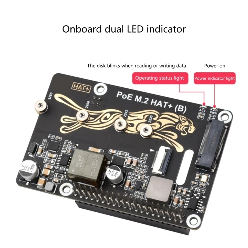 PCIe To M.2 Adapter Power over Ethernet Function For RPi 5 Support NVMe SSD 2230/2242/2260/2280 Fast Speed Read Write