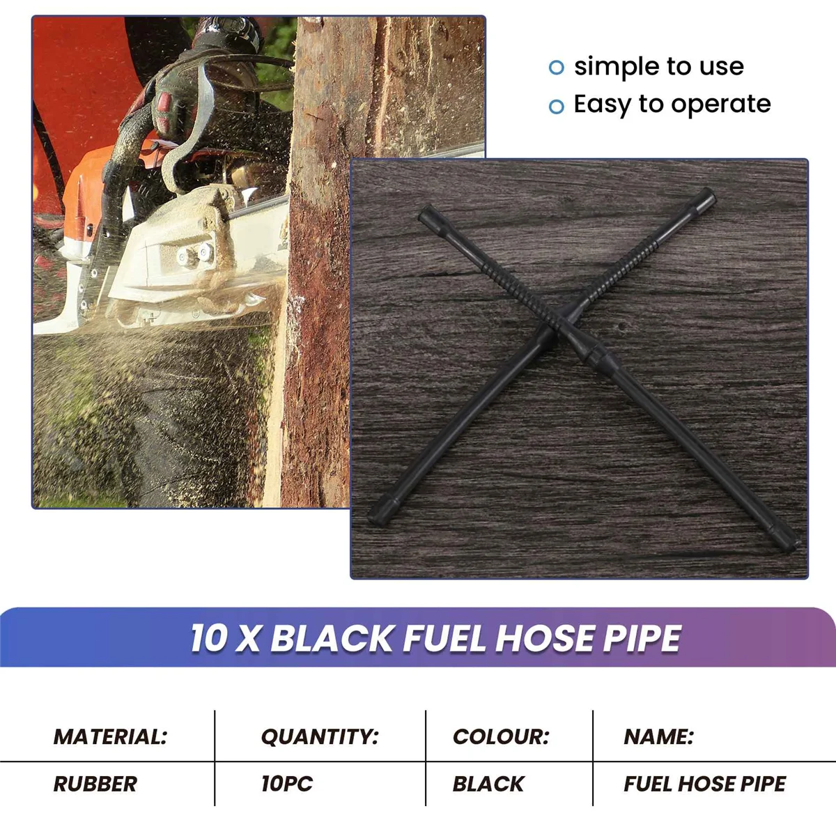10X Black Fuel Hose Pipe for Chinese Chainsaw 4500 5200 45Cc 52Cc 58Cc MT-9999 Plastic Fuel Hoses Pipes Tool Part Vogue