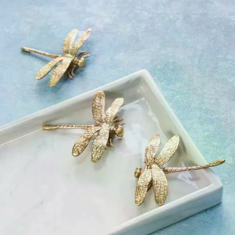 Brass Dragonfly Handle Simple Nordic Cabinet Gold Pure Copper Drawer Door Knob High Qualit