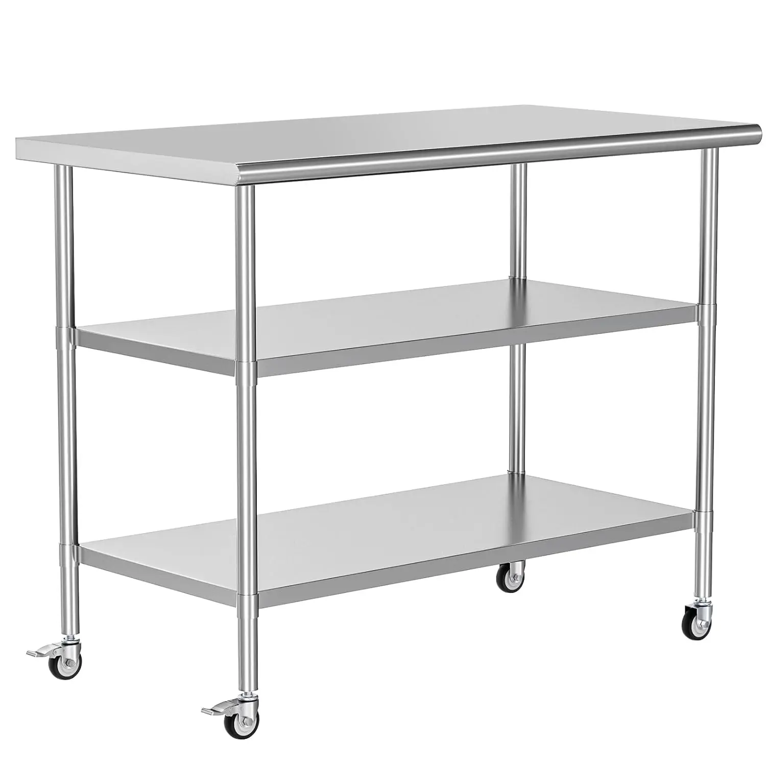 Stainless Steel Prep & Work Table with 2 Adjustable Shelves, with Wheels,  Commercial Workstations, Utility Table