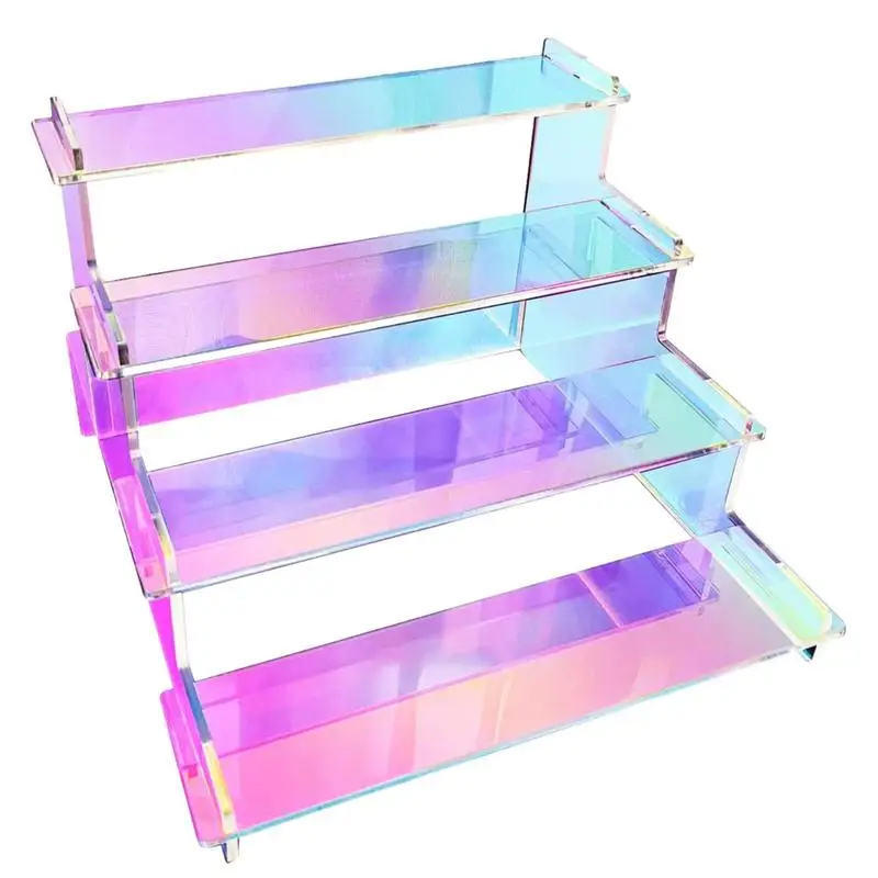 Iridescent Acrylic Display Risers Rainbow Risers Acrylic Stands 4 Tiered Rectangle Tabletop Rainbow Shelf Showcase For Jewelry