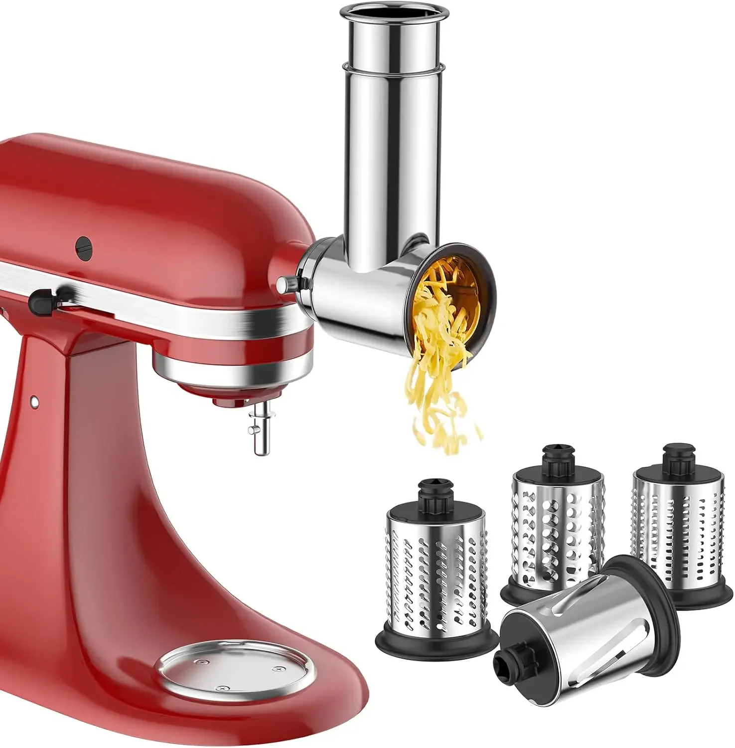 

Stainless Steel Slicer Shredder Attachment for KitchenAid Stand Mixer, Cheese Grater, Salad Maker, 4 Blades, Dishwasher Safe