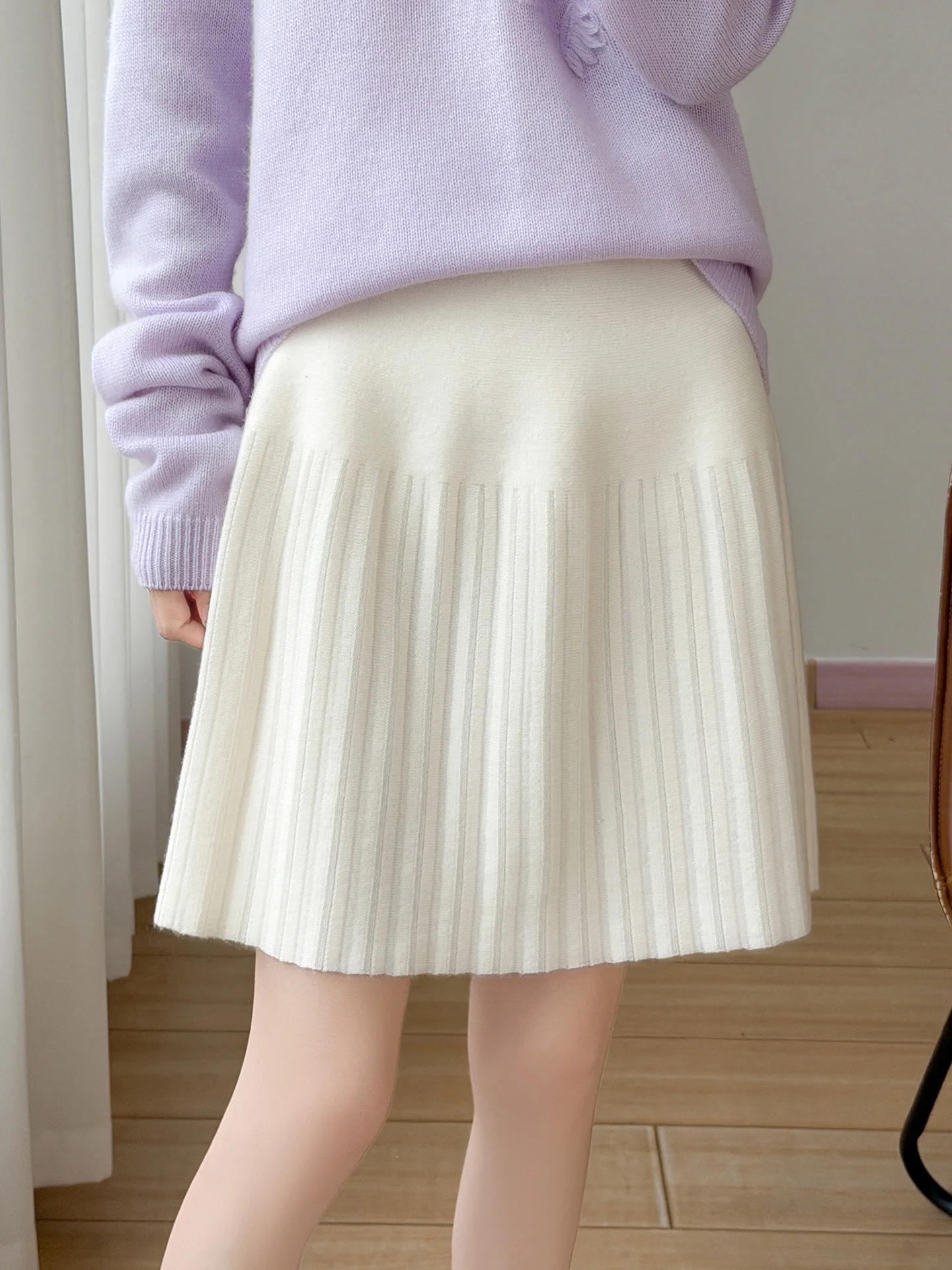 High Quality Spring Autumn Winter Women's Skirts 100% Mercerized Merino Wool Ribbed Knit Mini Skirt Striped Female A‑Line Short