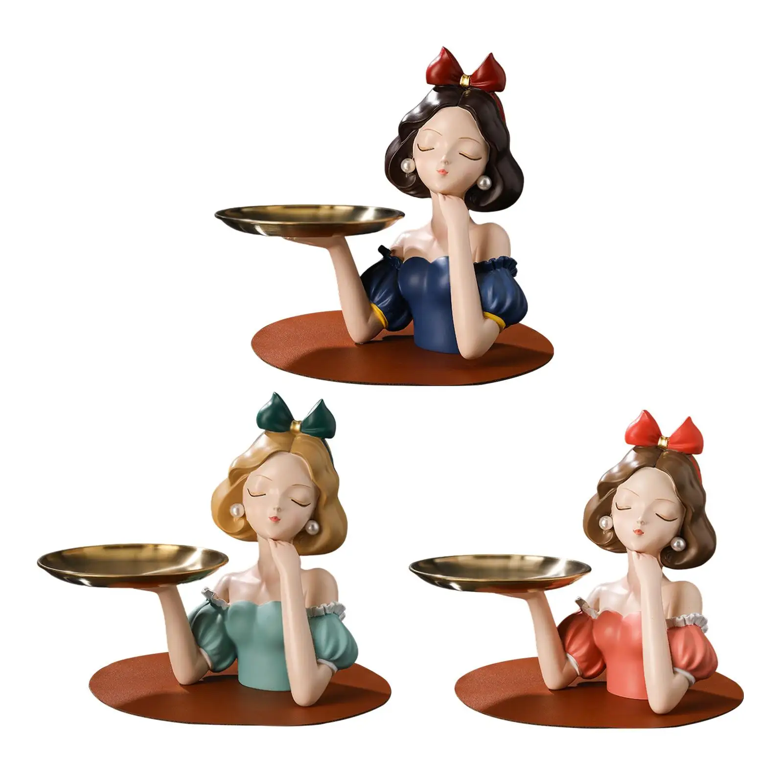 Lady Girl Figurine Key Bowl Storage Tray Table Decoration 11inch Tall Trinket Dish for Home Entryway Decor Multipurpose