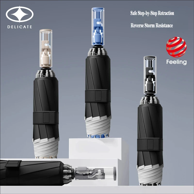 10-Rib Reverse Fully Automatic Umbrella, Anti-rebound & Step-by-step Retractable, High-value, UV Protection, Unisex Sun & Rain D