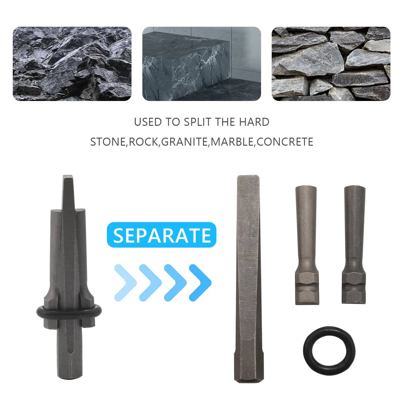 AB47-7 Set Cunei da 5/8 pollici Spessori di piume Utensili manuali per splitter di pietra di roccia di cemento 16 mm