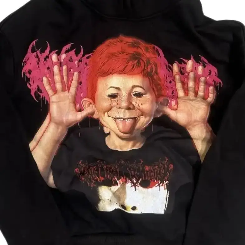 

Черная толстовка с капюшоном в американском стиле ретро, оверсайз, индивидуальный узор, повседневная уличная мода в стиле хип-хоп, повседневная одежда Y2K, толстовка