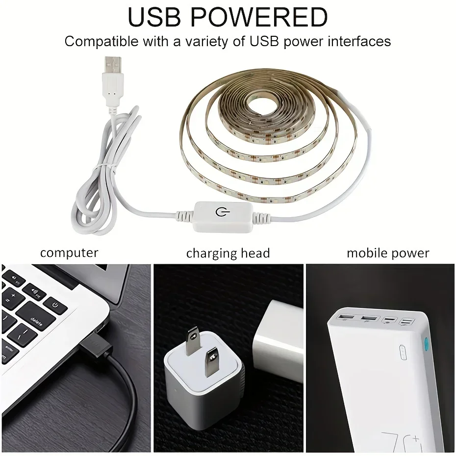 유연한 USB LED 테이프 조명, 터치 감지 리본 백라이트, 방 캐비닛 조명, 거울 브라이트닝 화이트 라이트, 5M