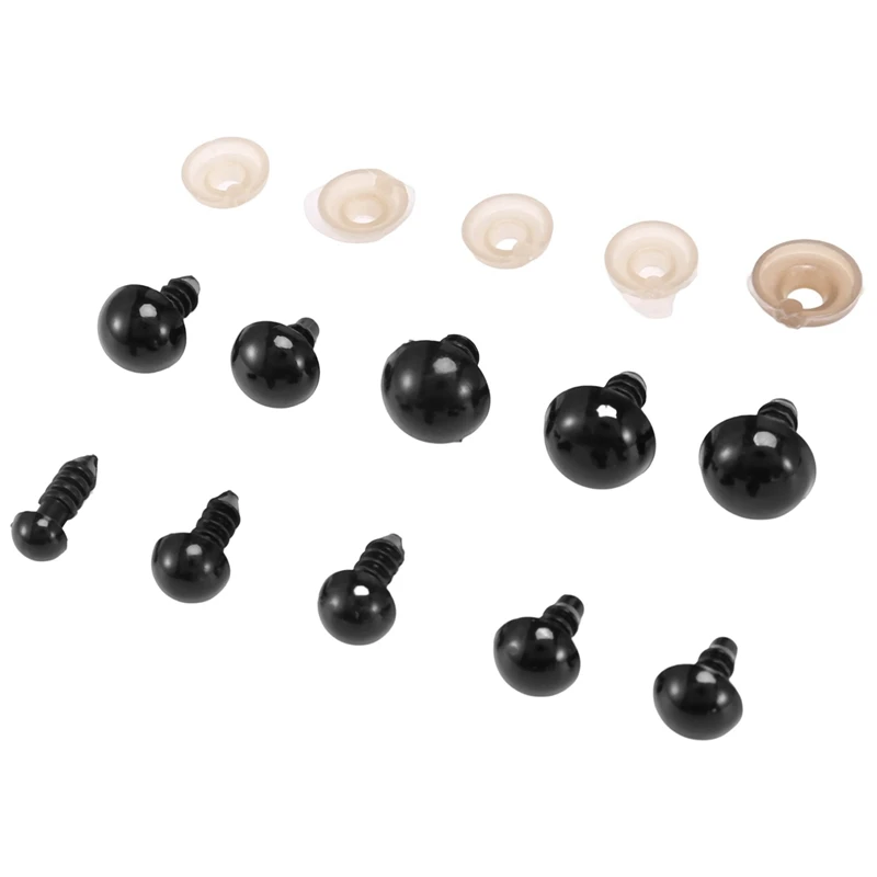 Safety Eyes With Washers, 150Pcs Small Doll Eyes Craft Toy Eyes Teddy Bear Eyes 6Mm/8Mm/9Mm/10Mm/12Mm, Black Plastic Eye