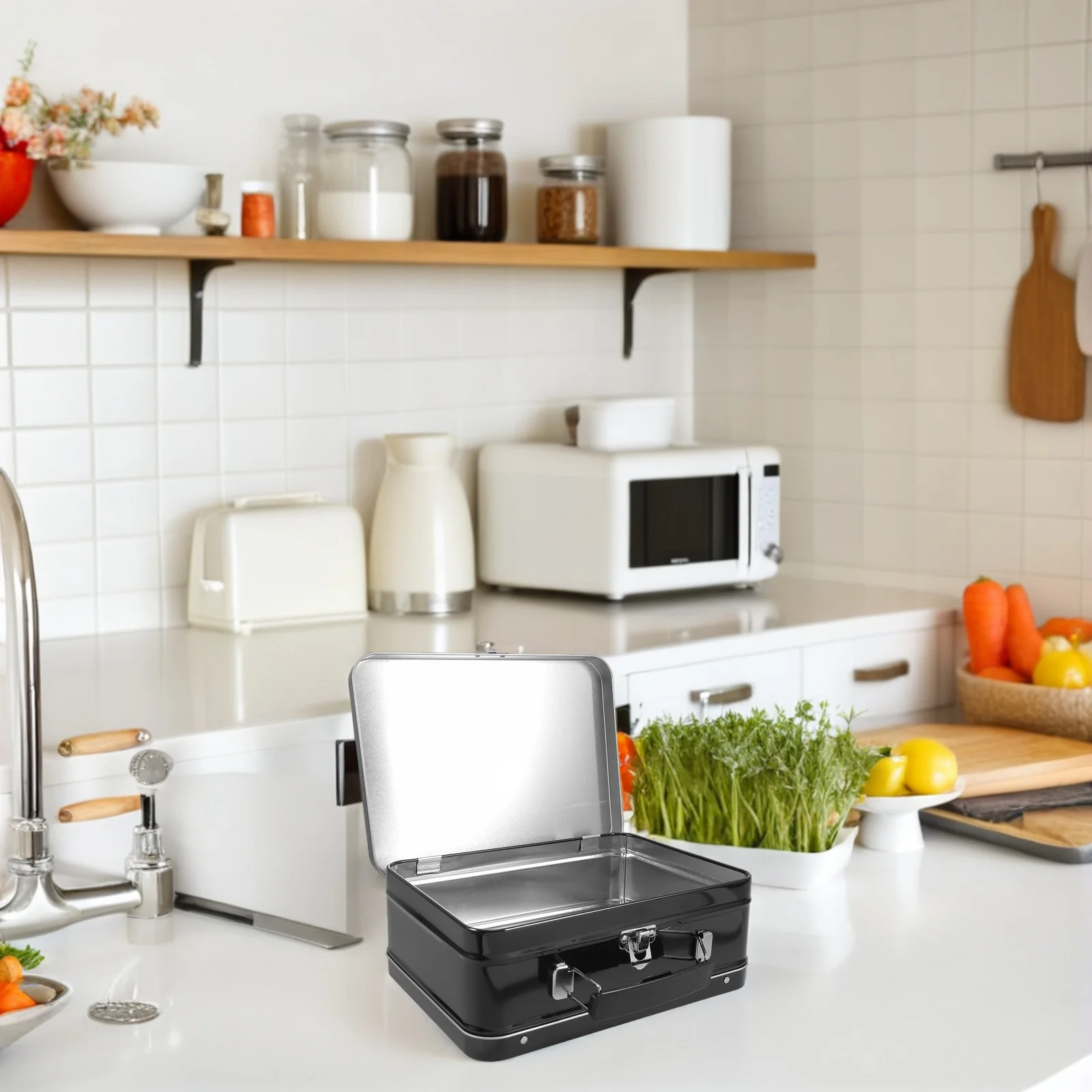 

Vintage Style Tinplate Lunch Box Iron Metal Food Container with Locking Lid for Adults Kids Bento Storage Reusable Work School