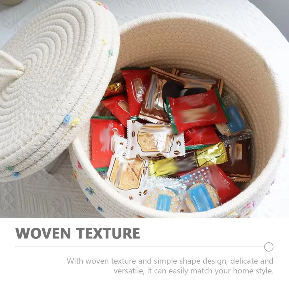 

Woven Cotton Rope Basket Home Storage Organizer Lid Exquisite Decorative Stationery Makeup Snack Holder Woven Basket