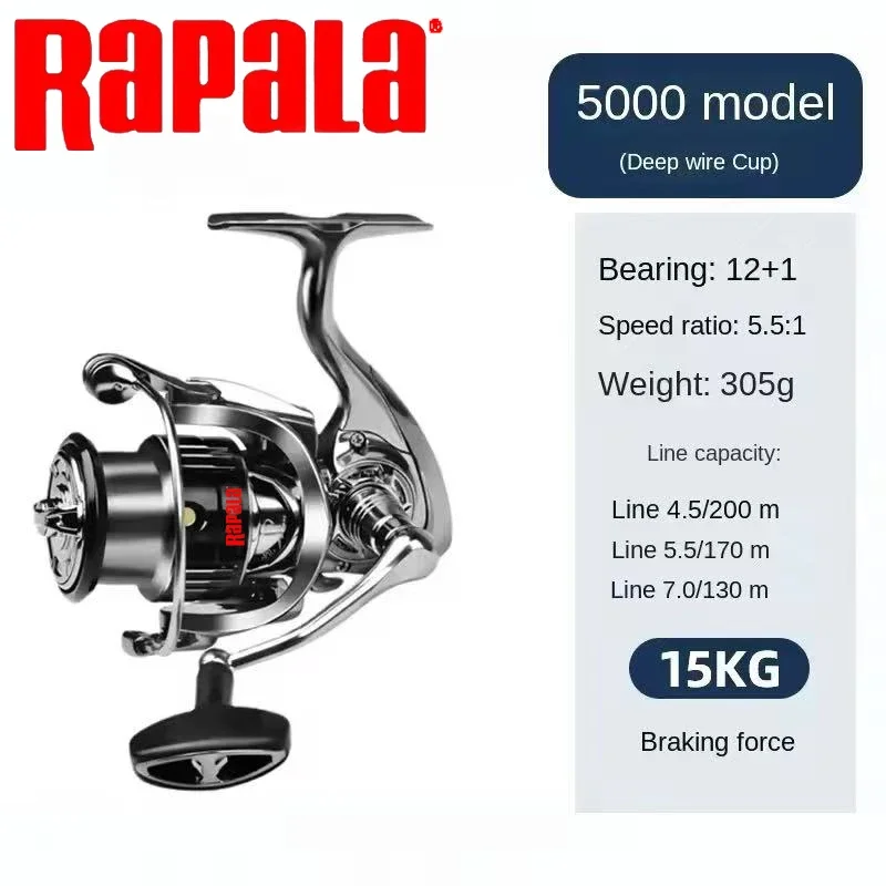 Rapala Spinning Fishing Reel 18KG Max Drag 4.7:1 Ball Bearings Aluminum Spool Carbon Fiber Drag Saltwater Fishing CoilID: 100501