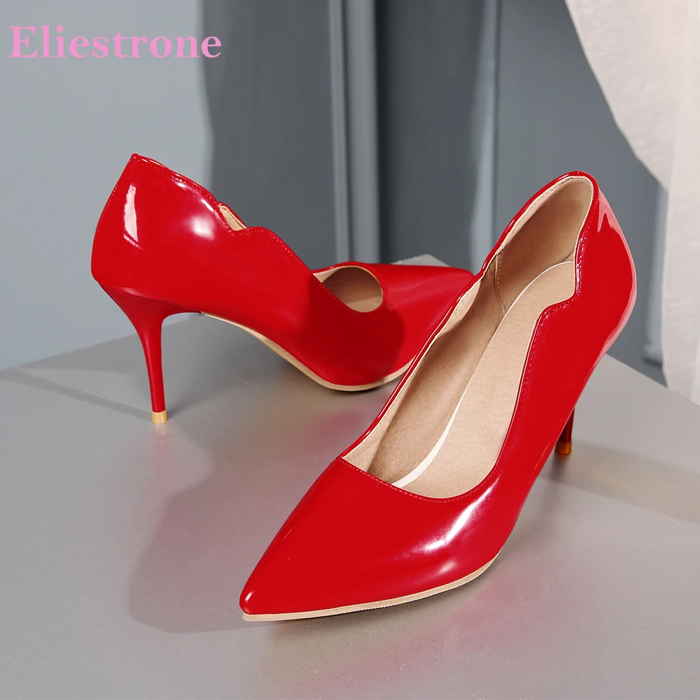 

New Spring Elegant Red Pink Women Pumps Pointed Toe High Thin Heels Office Lady Dress Shoes Plus Big Small Size 30 42 45 48