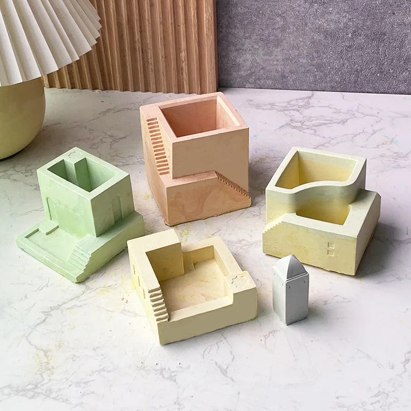 Pen Holder Penholder Mold Creative Small Ornaments Concrete Micro-Building Plain Cement Simple Silicone Mold