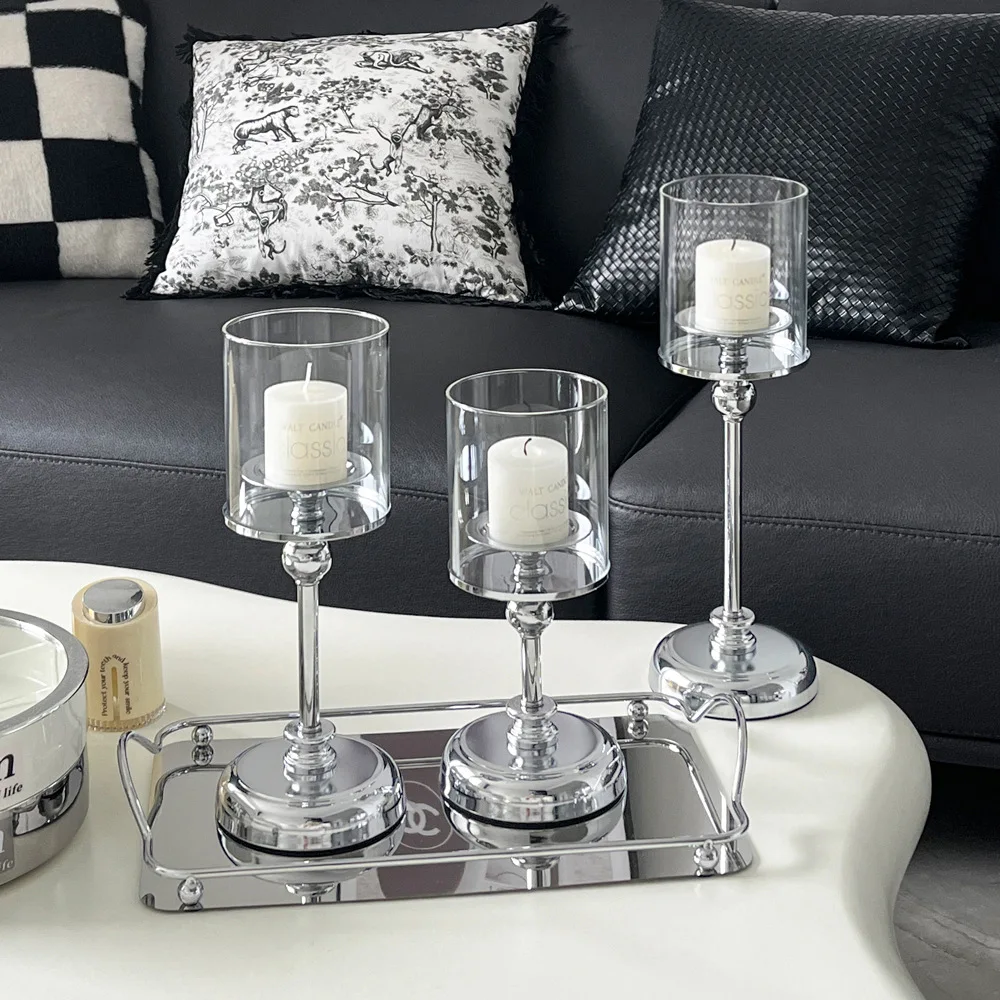 

Glass Candle Holders Pillar Candle Candlestick Ornament Wedding Events Parties Home Decor Candlelight Dinner SimpleOrnament Gift