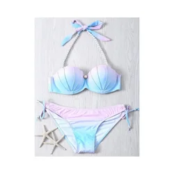 Bikini de sirena para mujer, traje de baño de poliéster con gradiente, traje de baño ajustado con espalda descubierta, traje de baño de verano de alto rebote, ropa de playa 2024