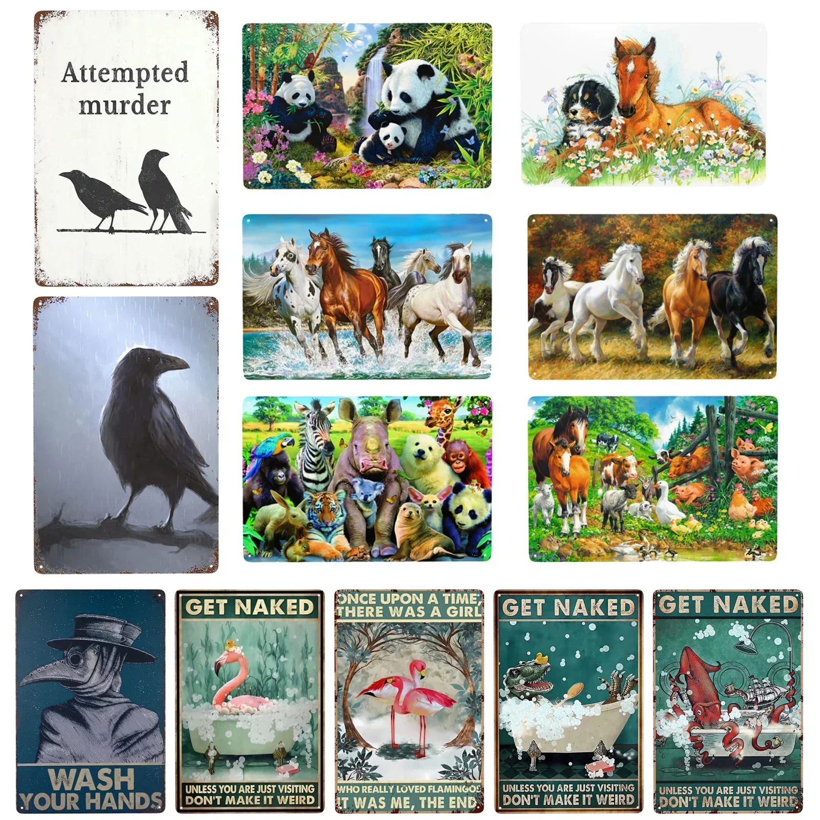 

Лошадь Панда металлический знак, Африканские животные пейзаж металлический знак на стену кухня дом офис бар кафе украшение