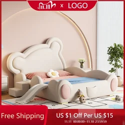 Cama De princesa para niñas, cama De cuero De lujo ligera y moderna blanca, conjunto De dormitorio para niños