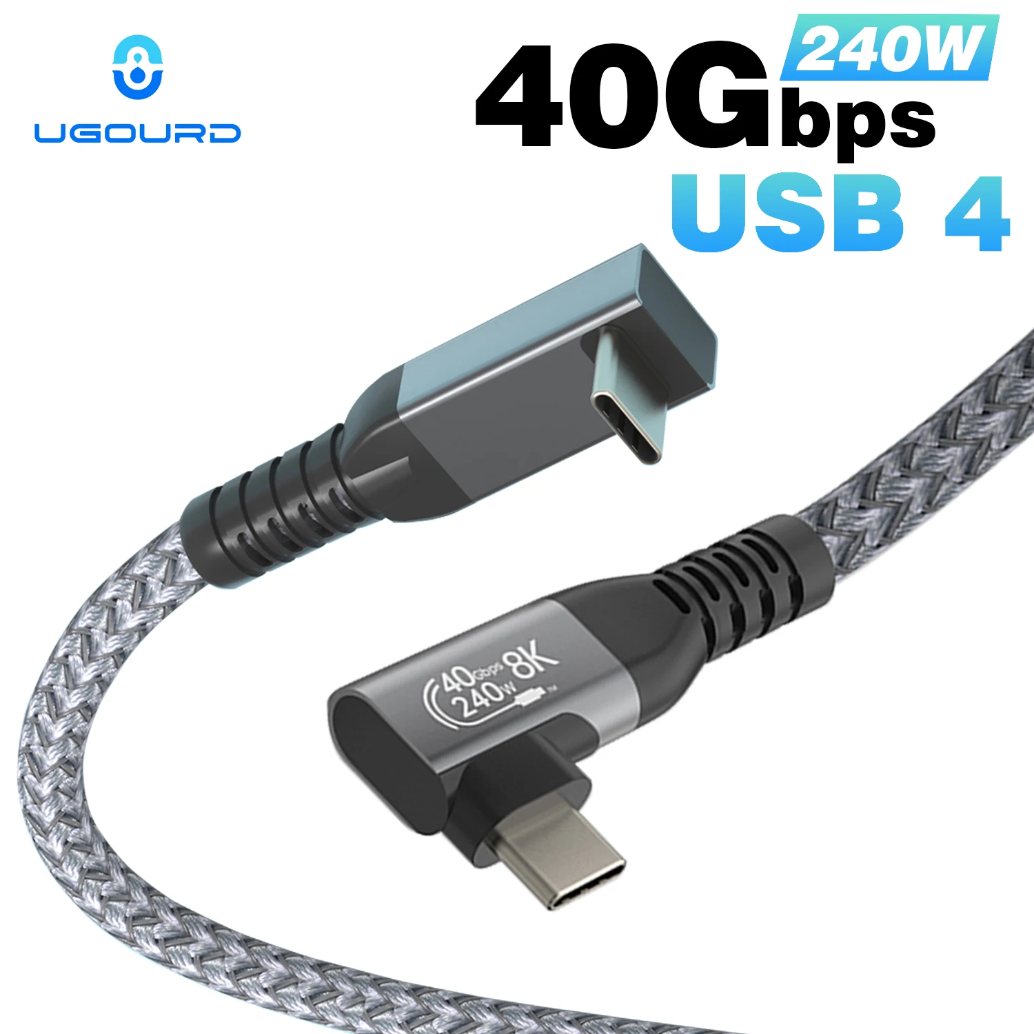 UGOURD USB 4 40Gbps كابل Thunderbolt4 نوع c الكوع 90 درجة زاوية 240 واط USB C كابل 8K ذكر إلى ذكر لصندوق eGPU ssd ACASIS