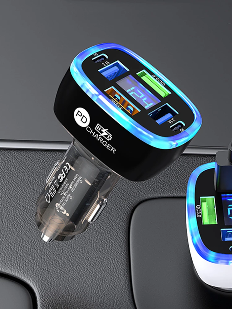 Ładowarka samochodowa UYUXIO USB C 6 w 1 z wyświetlaczem napięcia Super szybkie ładowanie Adapter do Samsung iPhone 16 15 Pro Max Oneplus — zdjęcie produktu 7