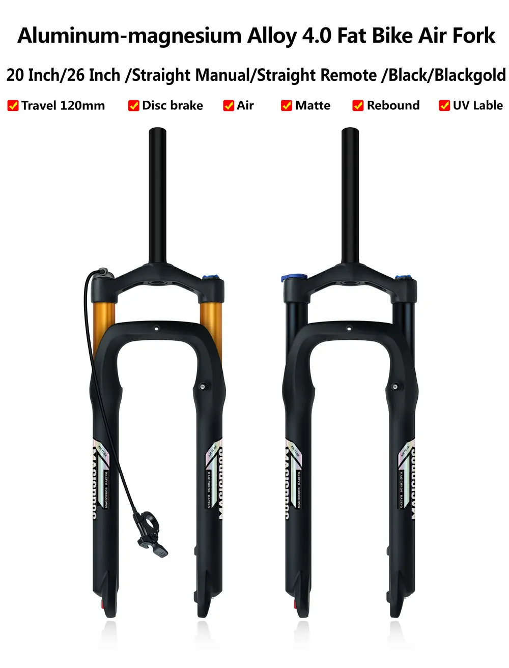 MAGICBROS Elektrofahrradgabel Luftfederung 20 26 Zoll 4,0 Gabel Aluminiumlegierung Snow Bike E-Bike 9 * 135 mm Fat Bike Luftgabel – Detail 1