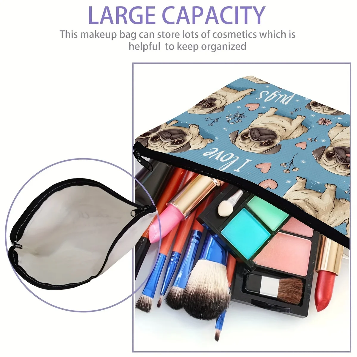 パグの化粧バッグ - 女性用のかわいい多機能ジッパーバッグ、ジュエリー収納バッグ、旅行に最適なジッパー付き小型収納バッグ