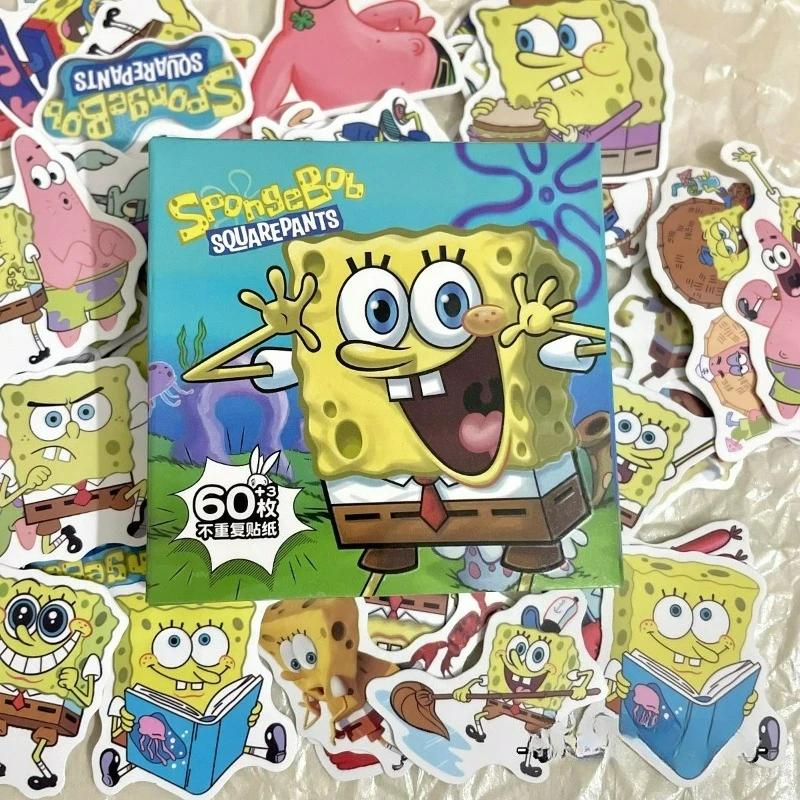 60枚スポンジボブ漫画かわいい防水ステッカーギフトボックス電話ケースコンピュータウォーターカップスーツケース装飾ギフト男の子と女の子へ。