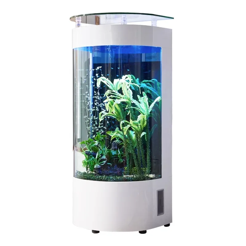 Light luxury fish tank living room, small household semi-circular floor-to-ceiling glass ecological tank free of water change