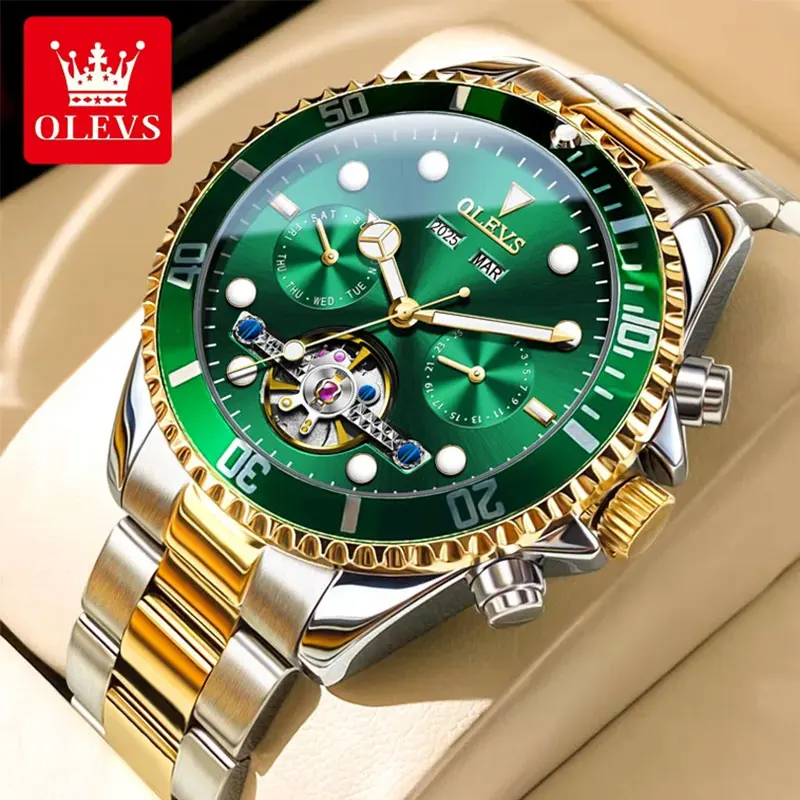 

OLEVS Men's Watch Automatic Movement Luxury Hollow Watch for Men Dual Calendar Waterproof Replica Watches Mechanical Wrist Watch